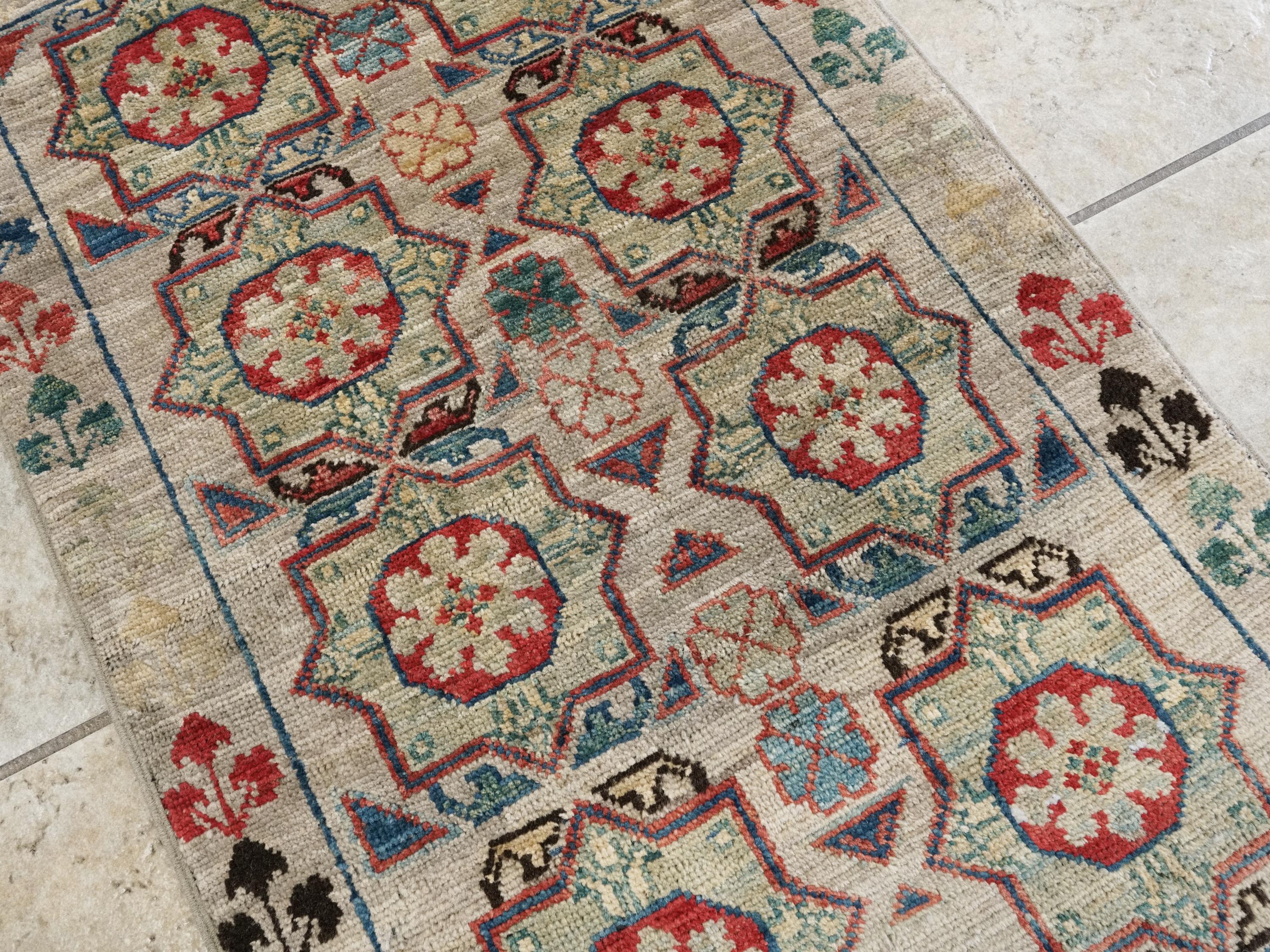 2x3 Ft Hand Knotted Beige Mamluk Rug - Ghazni Wool Oriental Rug