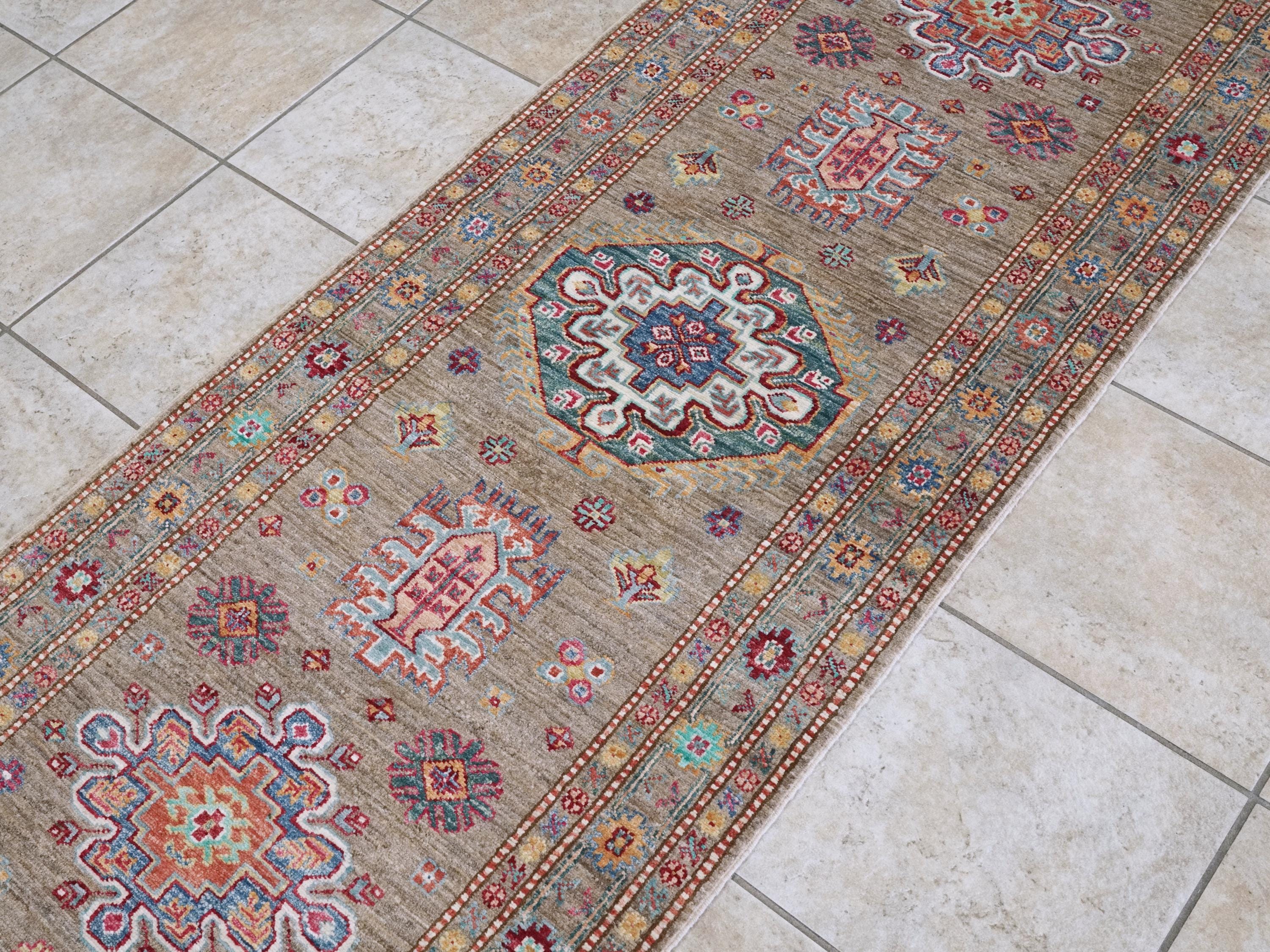 13 Ft Brown Kazak Runner Rug - Hand Knotted Wool Hallway Rug
