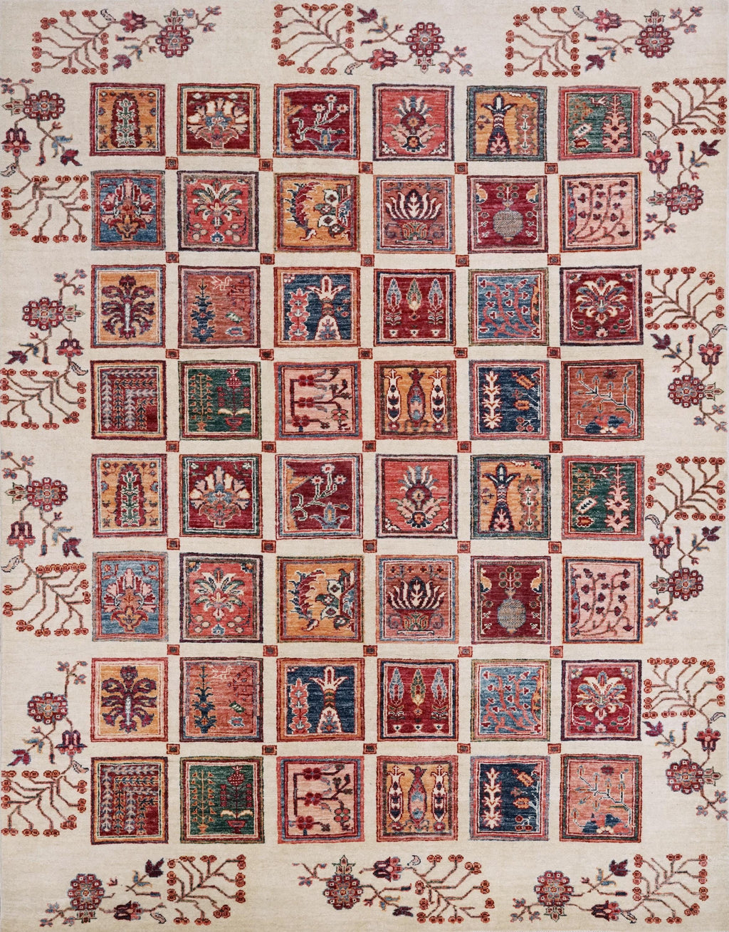 6x8 Ft Beige Serapi Rug - Hand Knotted Oriental Area Rug - Garden Design