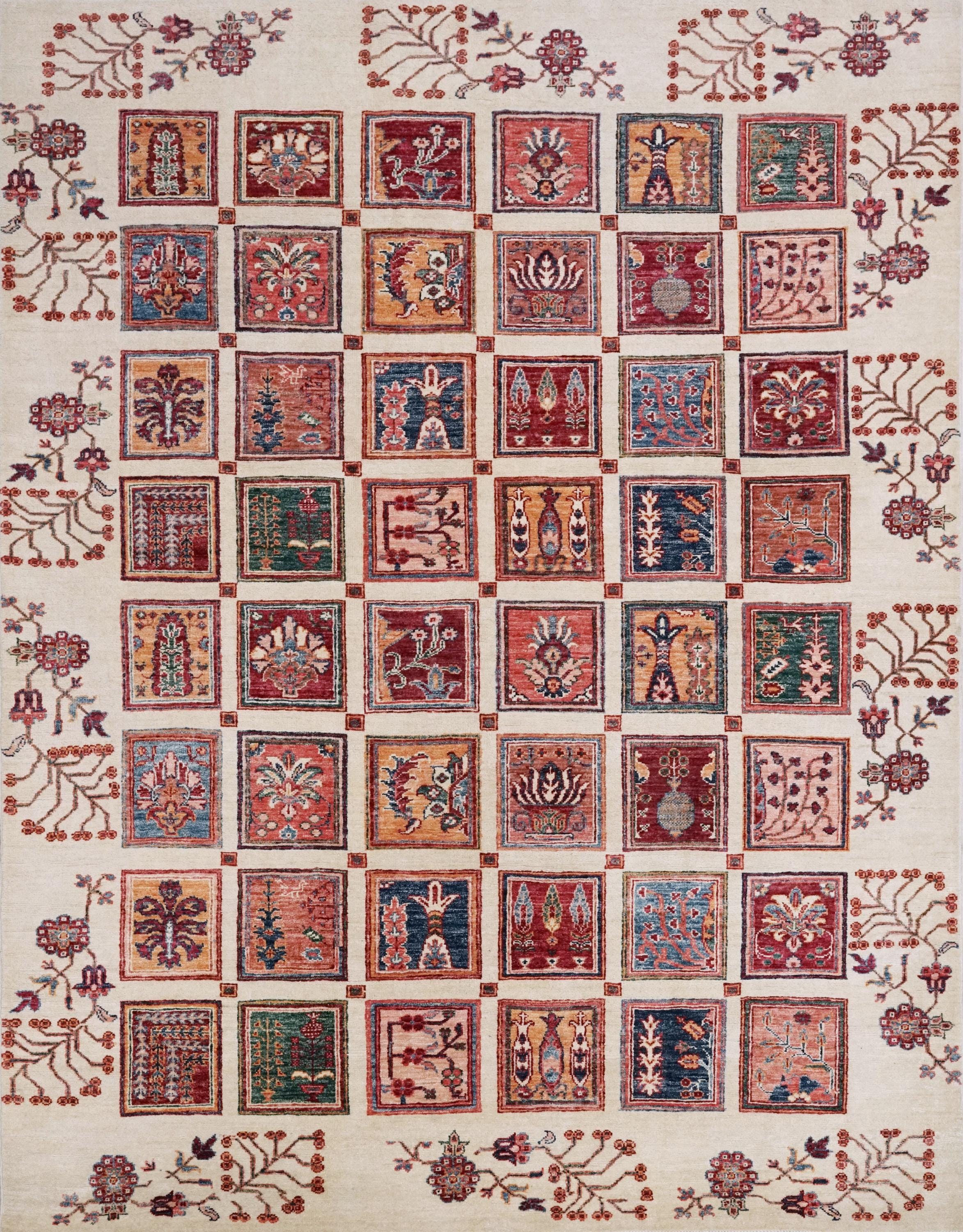 6x8 Ft Beige Serapi Rug - Hand Knotted Oriental Area Rug - Garden Design