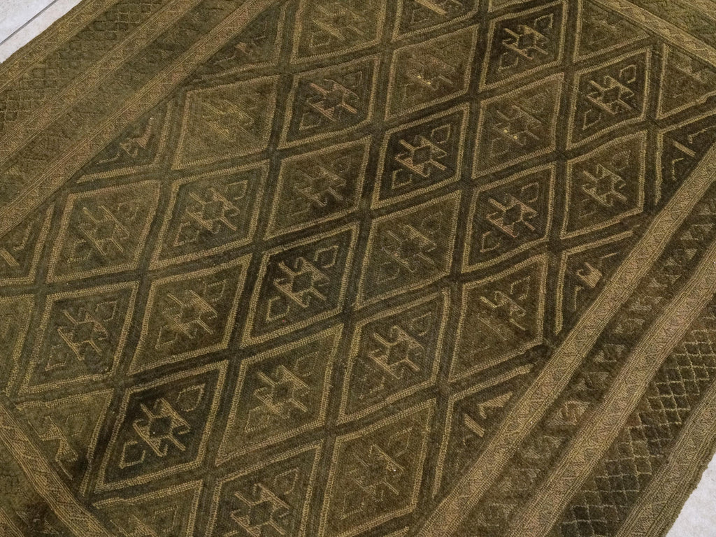 5x6 Ft Dark Green Tribal Kilim Rug - Hand-Knotted Wool - Vintage Afghan Rug