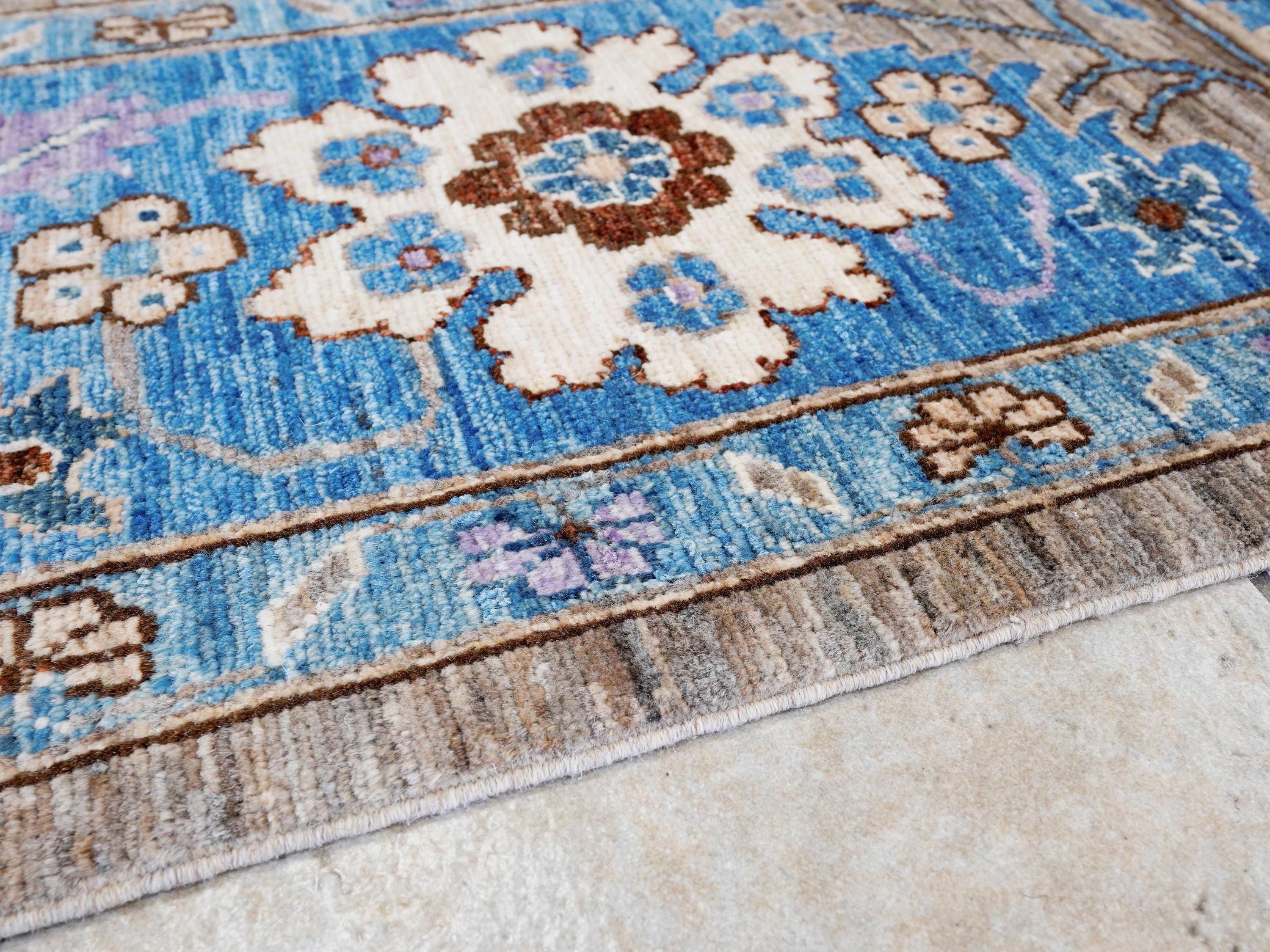9x12 Ft Brown & Blue Serapi Rug - Hand Knotted Afghan Oriental Rug