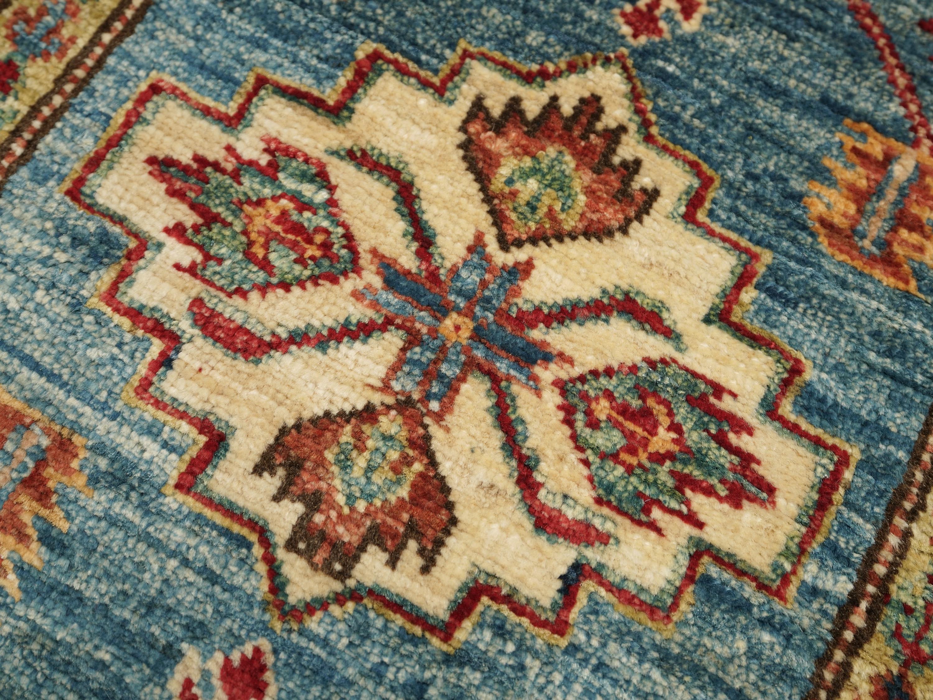 2x3 Ft Light Blue Kazak Rug - Afghan Wool Accent Rug
