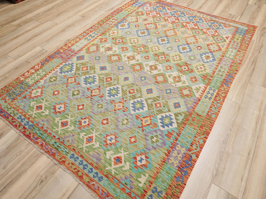 7x10 Ft Maimana Kilim Rug - Flat Weave Tribal Rug
