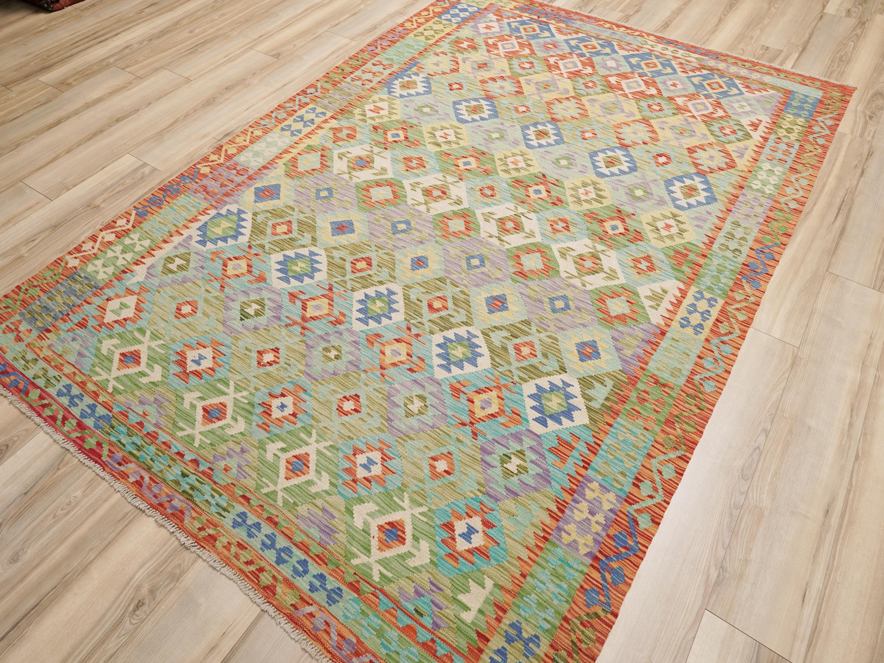 7x10 Ft Maimana Kilim Rug - Flat Weave Tribal Rug