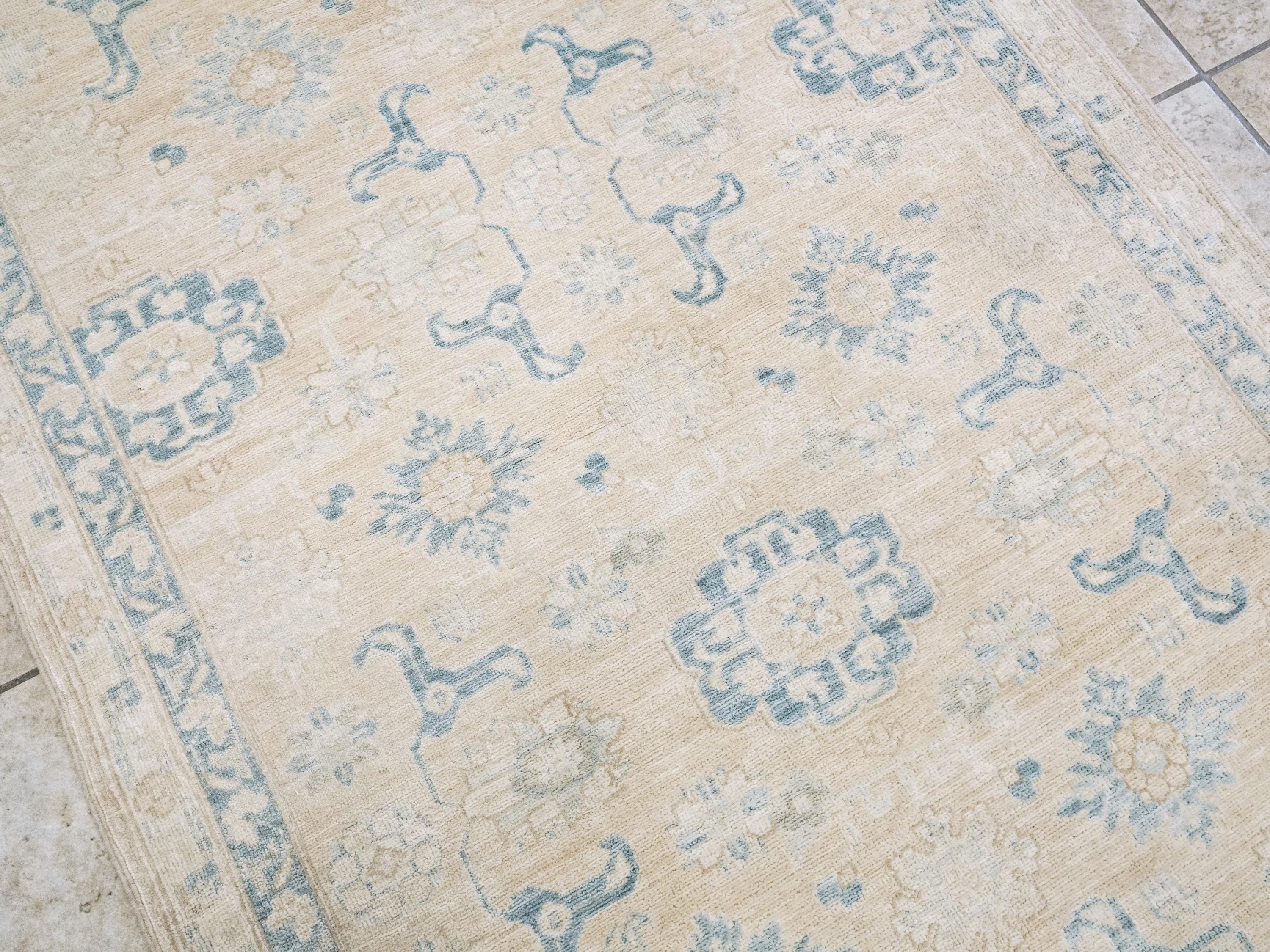 3x5 Ft Beige & Blue Serapi Rug - Oriental Wool Rug - Floral Design