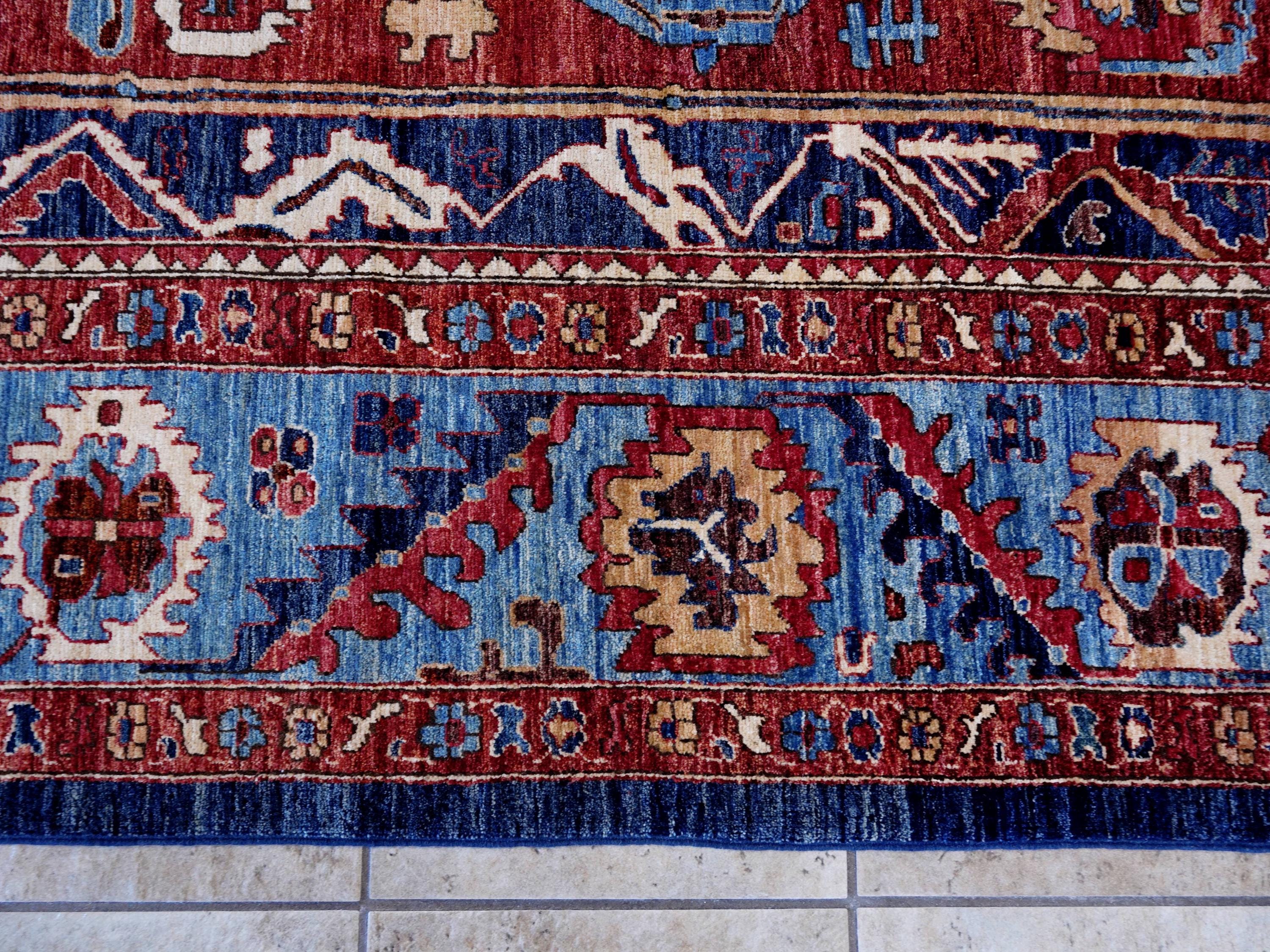 9x12 Ft Red & Blue Heriz Rug - Afghan Oriental Area Rug - Persian Design