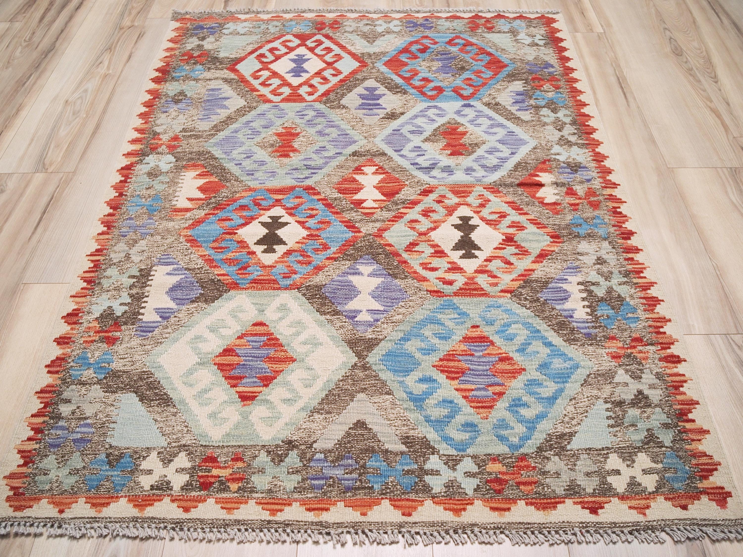 4x6 Ft Wool Kilim Rug - Brown Flat Weave