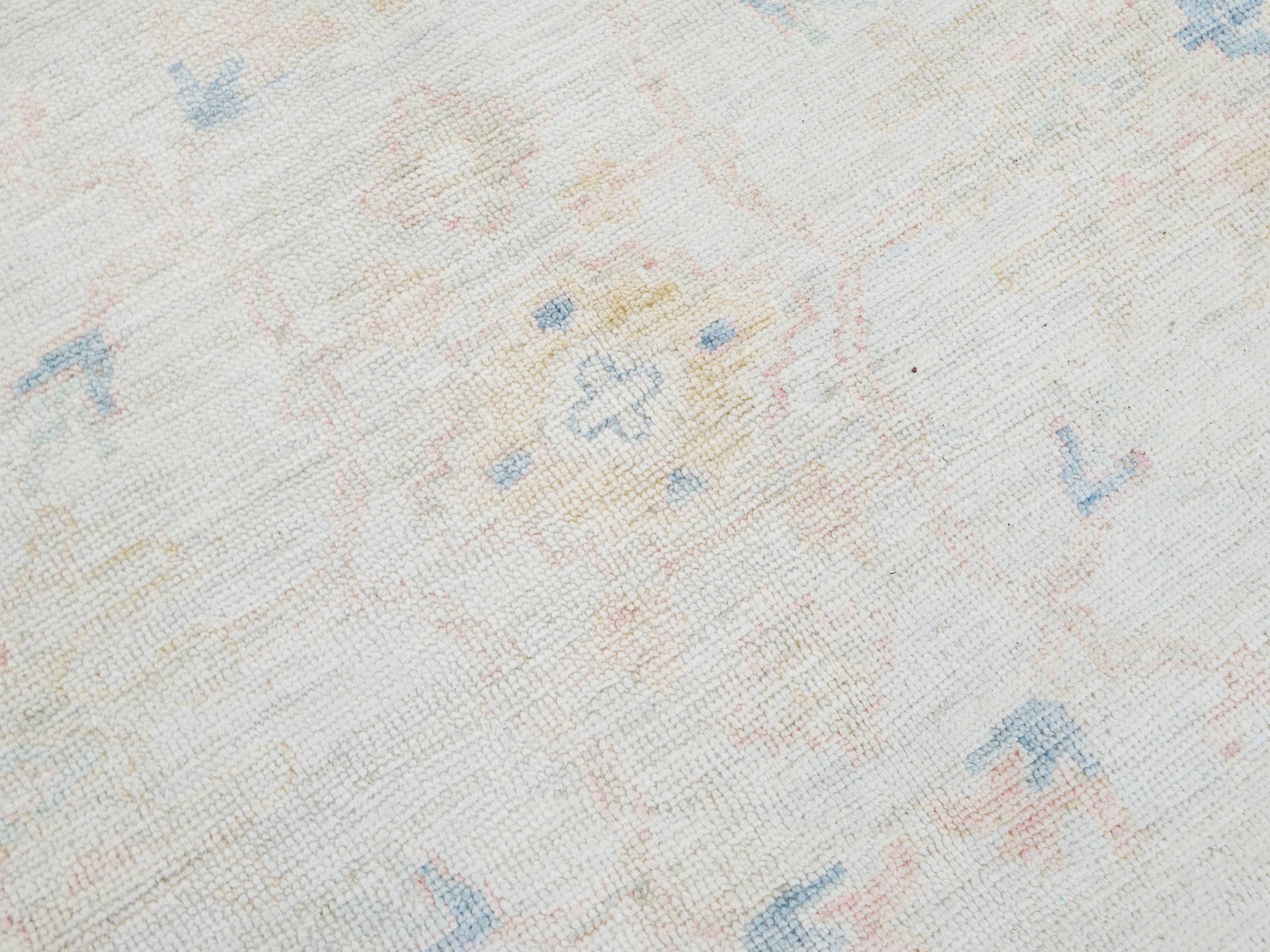 9x12 Ft White Pastel Oushak Rug - Handmade Area Rug - Floral Design