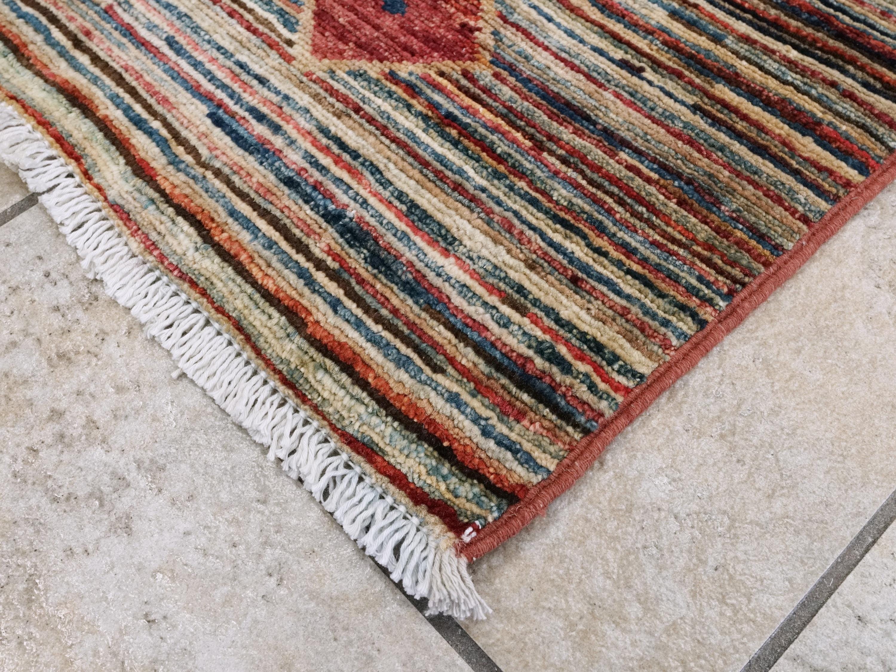 8x10 Ft Multicolor Gabbeh Rug - Geometric Tribal Wool Rug