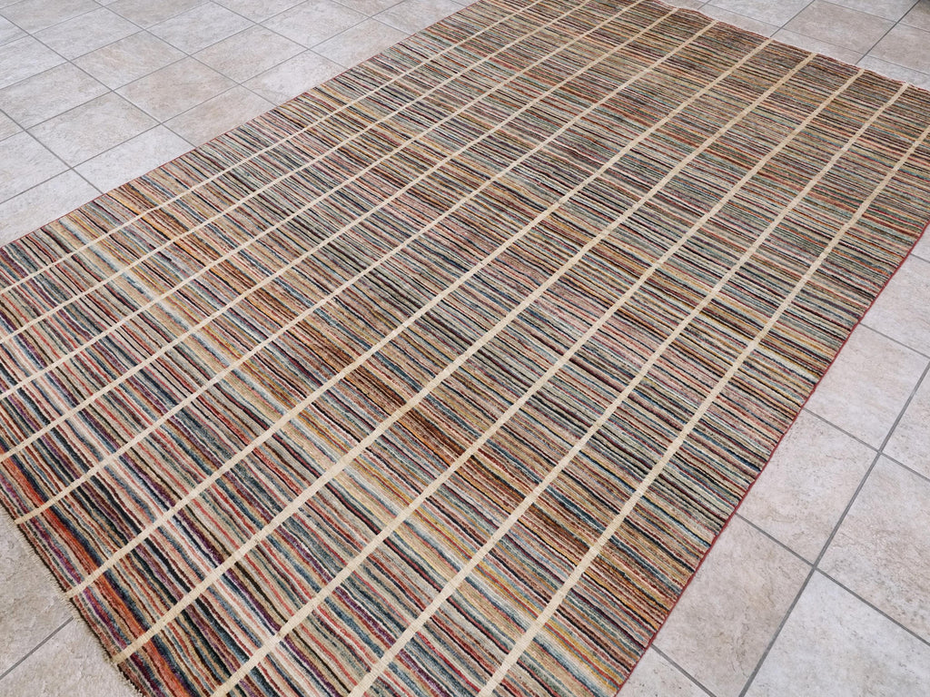 6x10 Ft Multicolor Gabbeh Rug - Afghan Wool Area Rug - Striped Contemporary Design