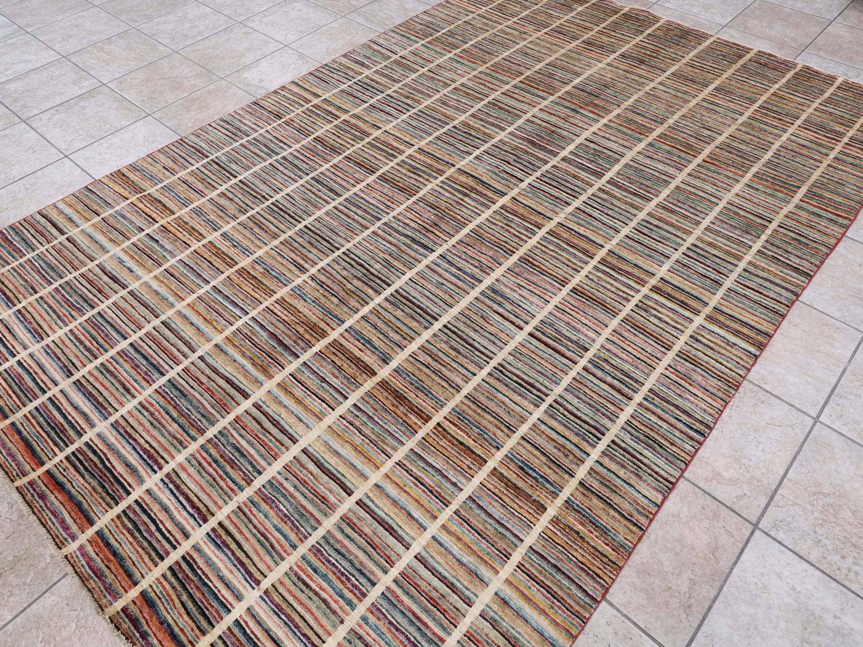 6x10 Ft Multicolor Gabbeh Rug - Afghan Wool Area Rug - Striped Contemporary Design
