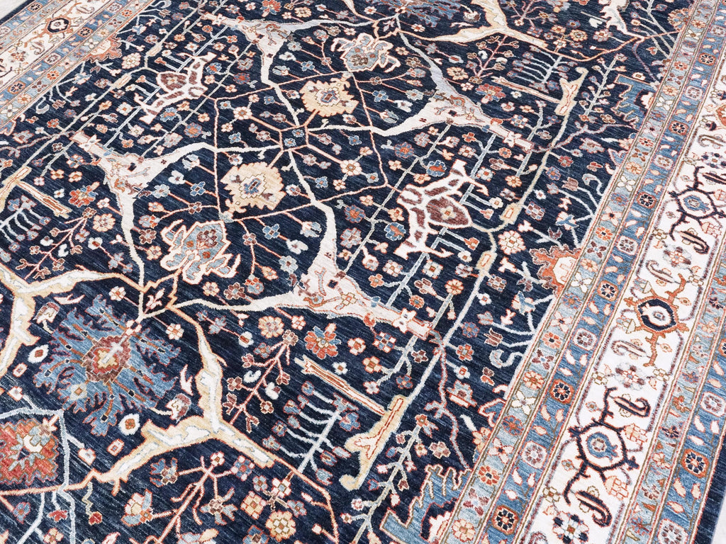 9x12 Ft Blue & Beige Serapi Rug - Hand Knotted Area Rug - Persian Design