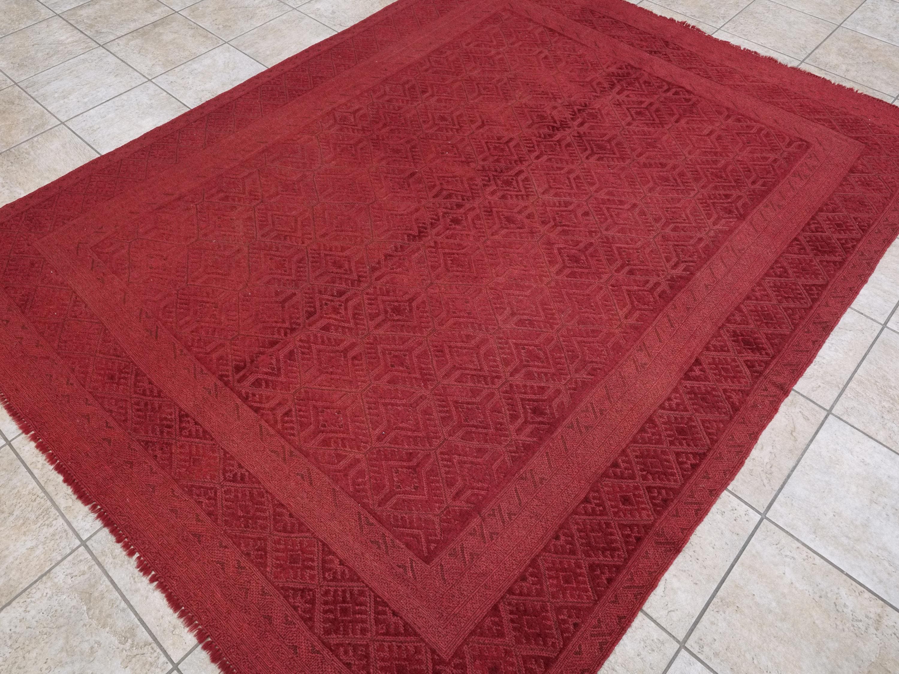 Red Tribal Kilim Rug - 6x8 Ft Hand-Knotted Afghan Wool, Vintage