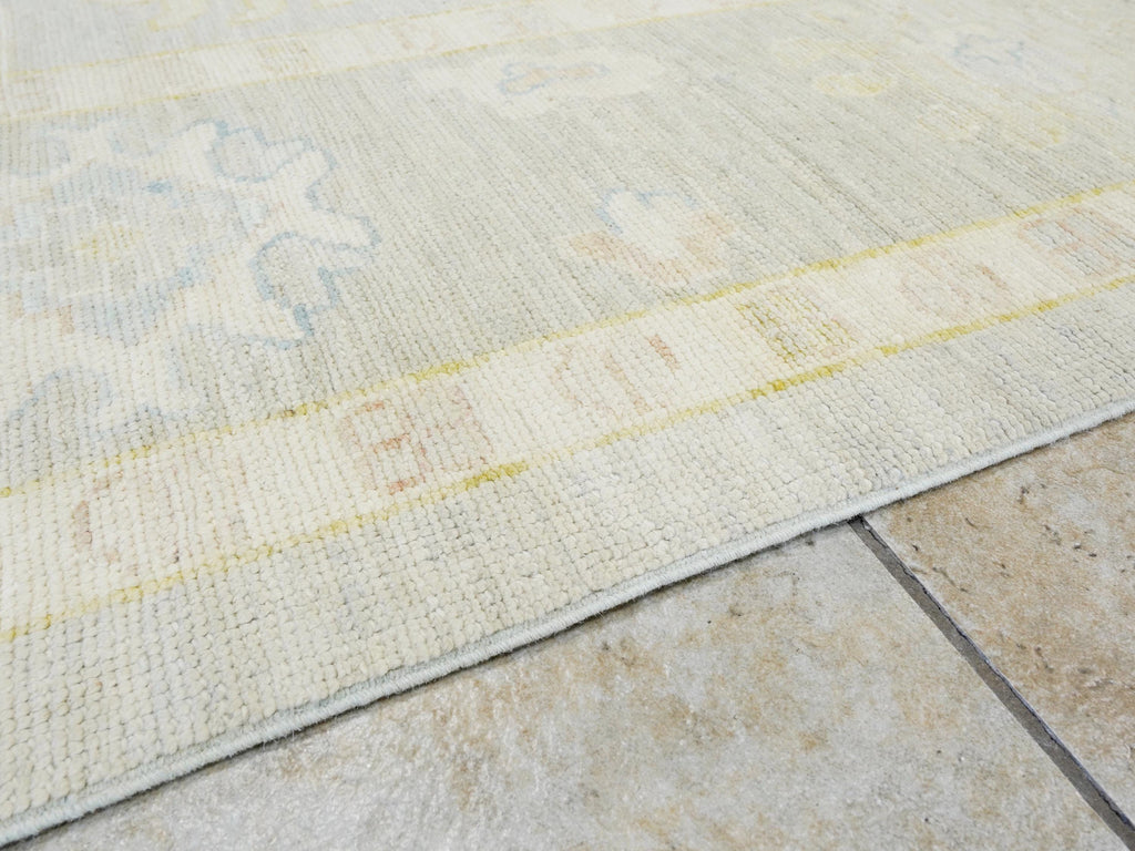 10x14 Ft Muted Green Ushak Rug - Hand Knotted Afghan Rug - Turkish Floral Design