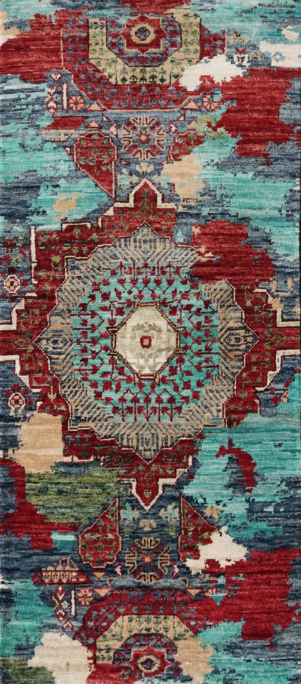 2x5 Ft Blue Afghan Mamluk Rug - Hand Knotted Ghazni Wool Hallway Runner