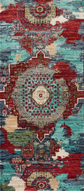 2x5 Ft Blue Afghan Mamluk Rug - Hand Knotted Ghazni Wool Hallway Runner
