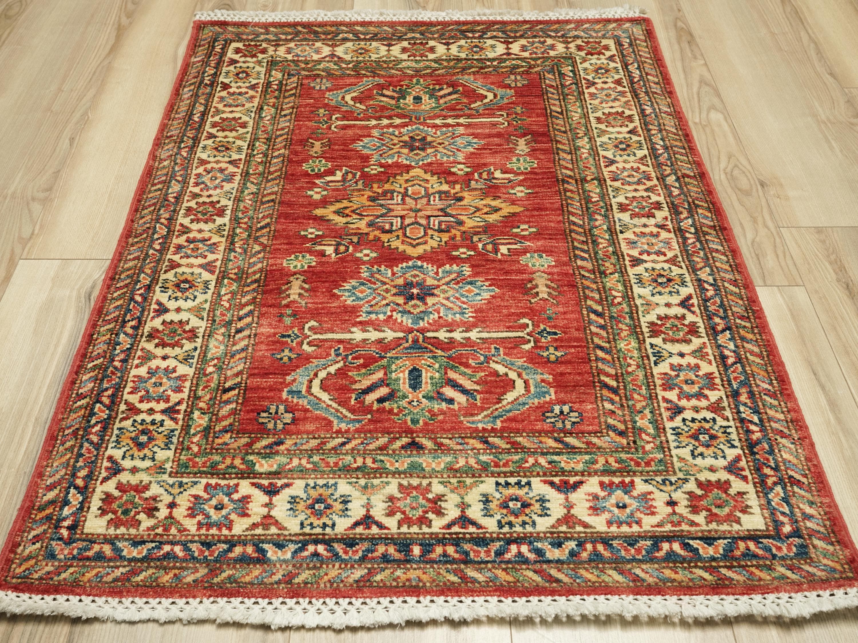 3x4 Ft Red Kazak Rug - Handmade Oriental Wool Rug