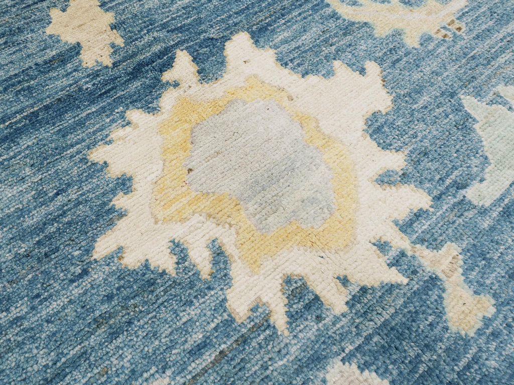 9x12 Ft Hand Knotted Oushak Rug - Blue Handmade Area Rug - Floral Design