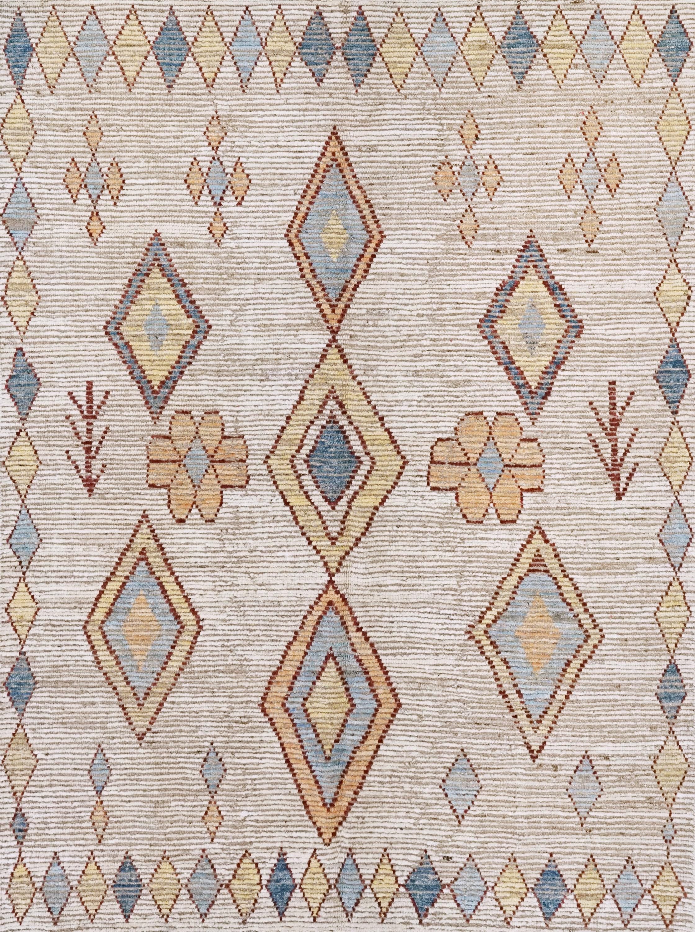 Handmade Beige Moroccan Rug: 6x9 Afghan Wool Floral Area Rug