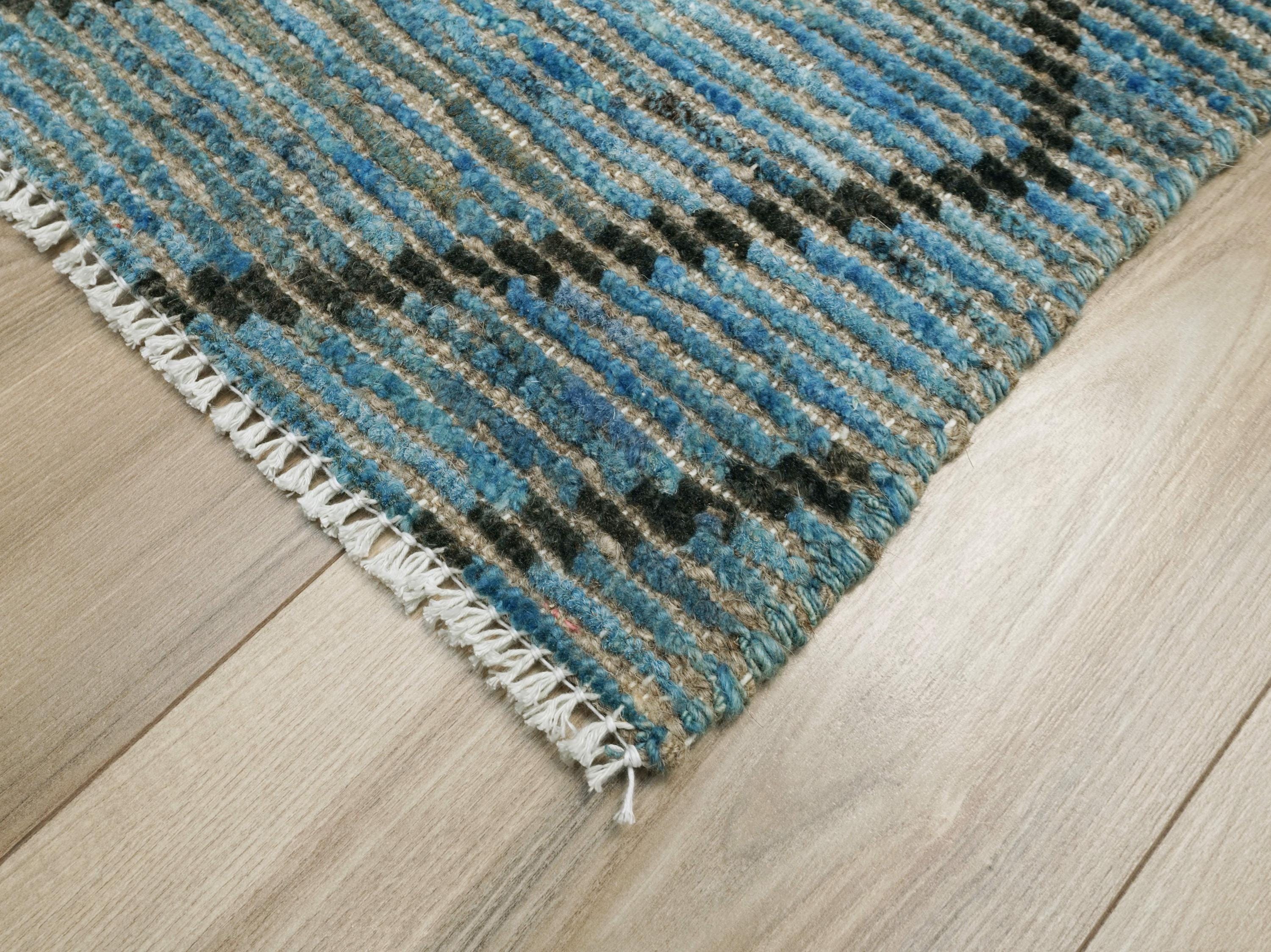 3x5 Ft Blue Moroccan Rug - Hand Knotted Wool Rug