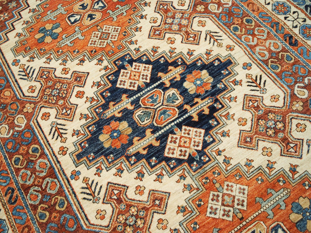 6x9 Ft Orange Heriz Rug - Hand Knotted Area Rug - Traditional Design
