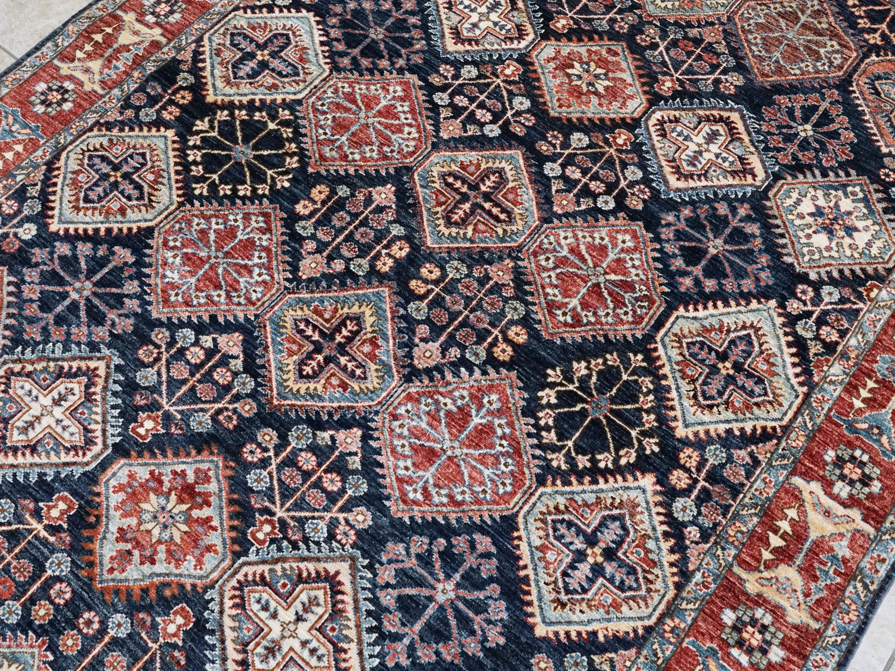 6x9 Ft Blue & Red Heriz Rug - Oriental Area Rug - Persian Design