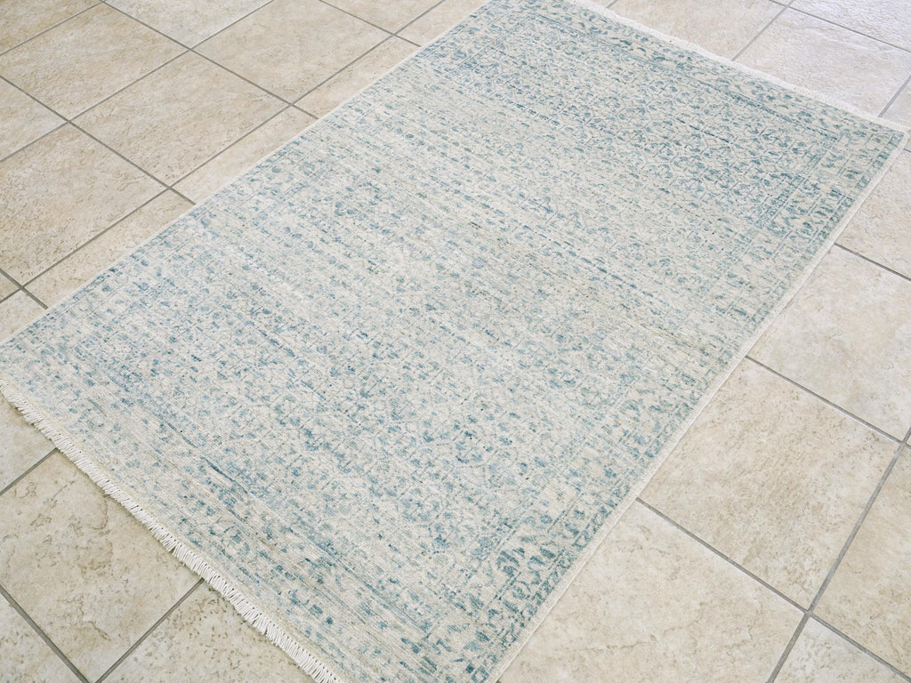 3x5 Ft Handmade Heriz Rug - Blue Vintage Area Rug