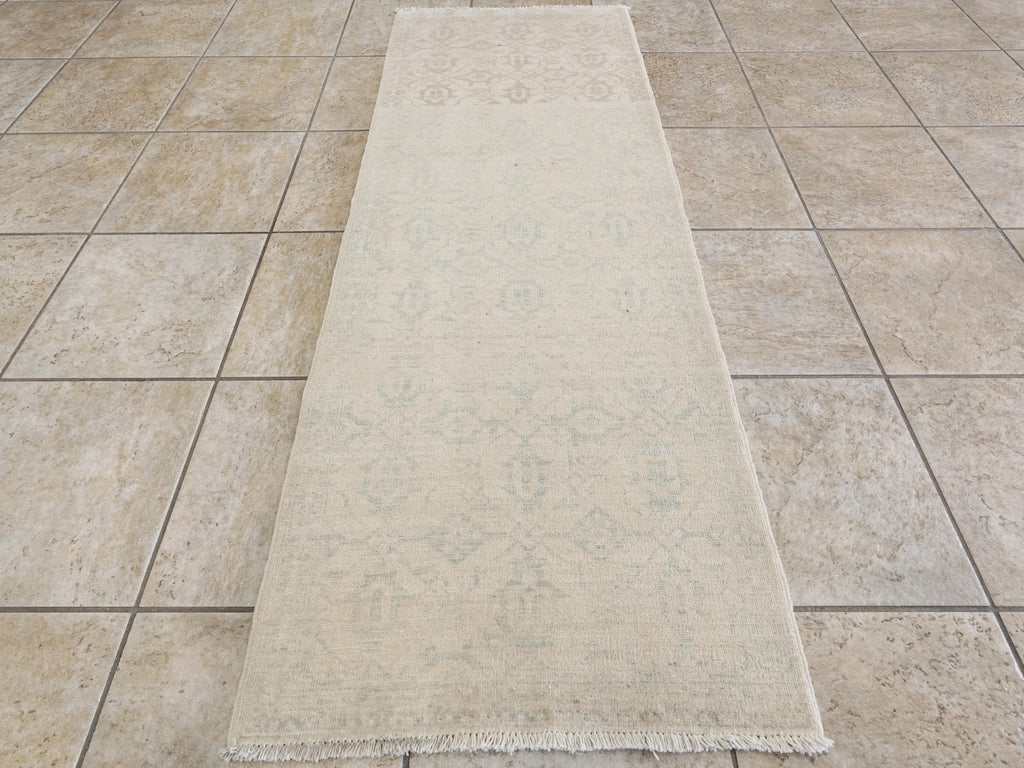 2x6 Ft Hand Knotted Beige Heriz Rug - Afghan Wool Runner