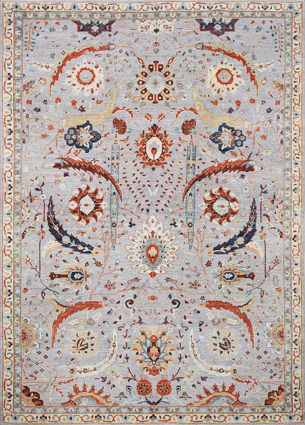 6x9 Ft Light Grey Serapi Rug - Hand Knotted Oriental Rug - Floral Design