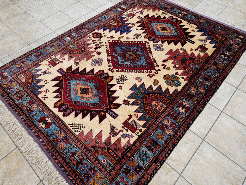 6x8 Ft Red & Blue Baluch Rug - Hand Knotted Oriental Rug - Tribal Design
