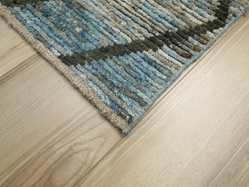 9 Ft Blue Moroccan Runner Rug - Afghan Handmade Wool Rug