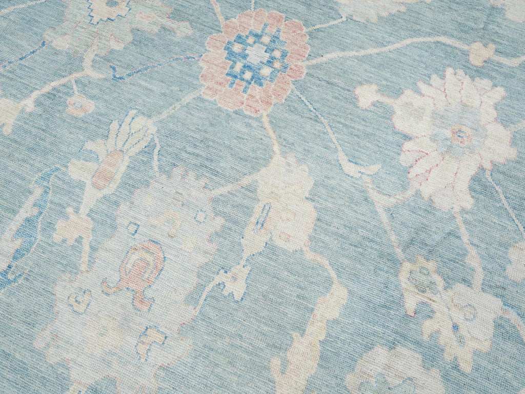 10x14 Ft Light Blue Ushak Rug - Hand Knotted Wool Area Rug