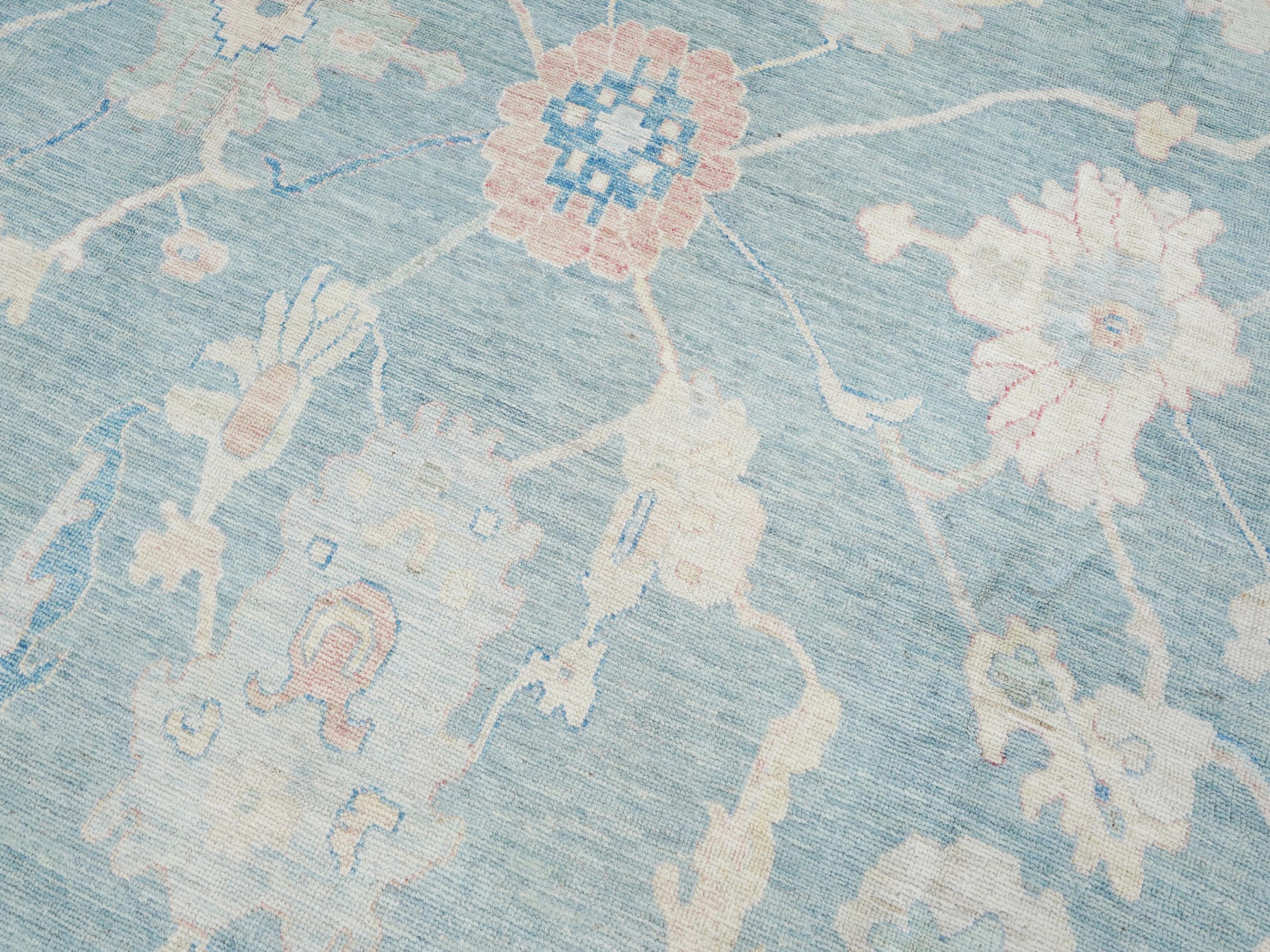 10x14 Ft Light Blue Ushak Rug - Hand Knotted Wool Area Rug