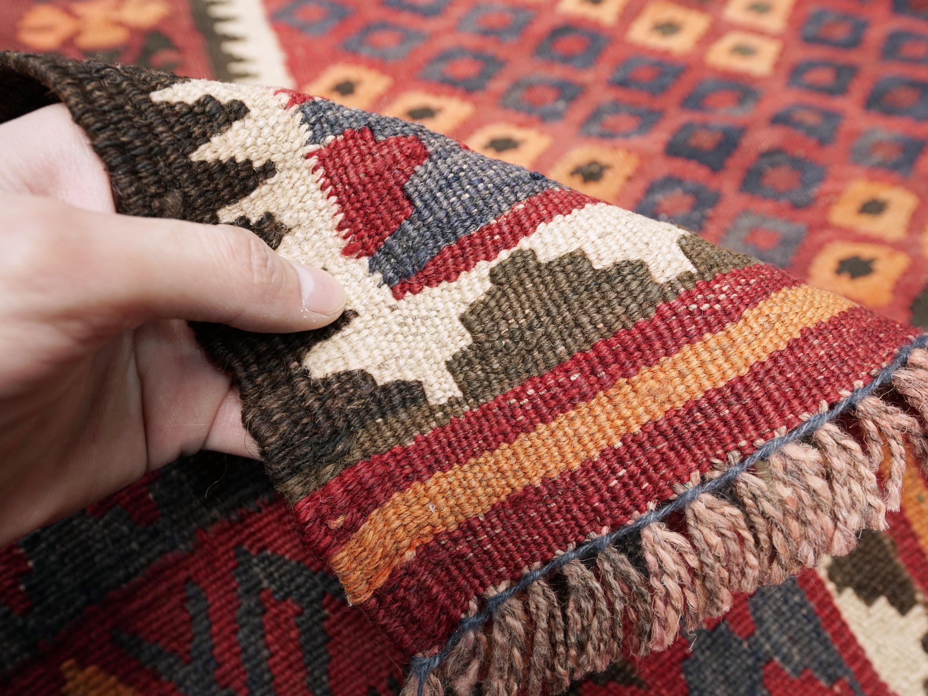 9x14 Ft Burgundy Maimana Kilim Rug - Vintage Flat Weave - Tribal Design