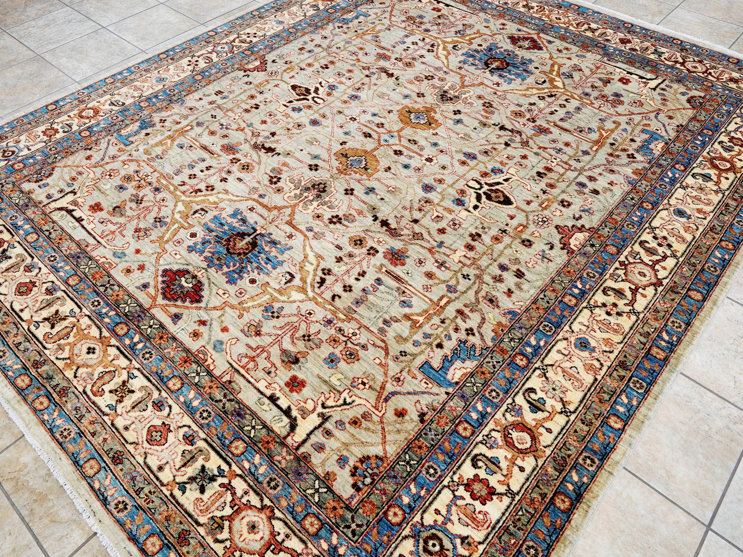 8x10 Ft Beige & Gray Bidjar Rug - Hand Knotted Wool Oriental Rug