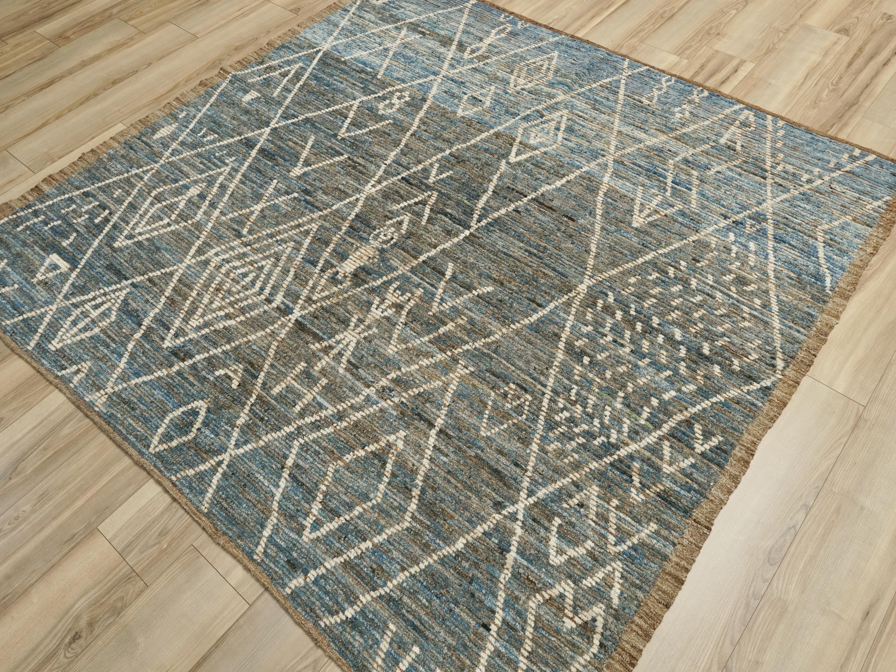 7x7 Ft Blue Moroccan Rug - Afghan Hand Knotted Square Rug