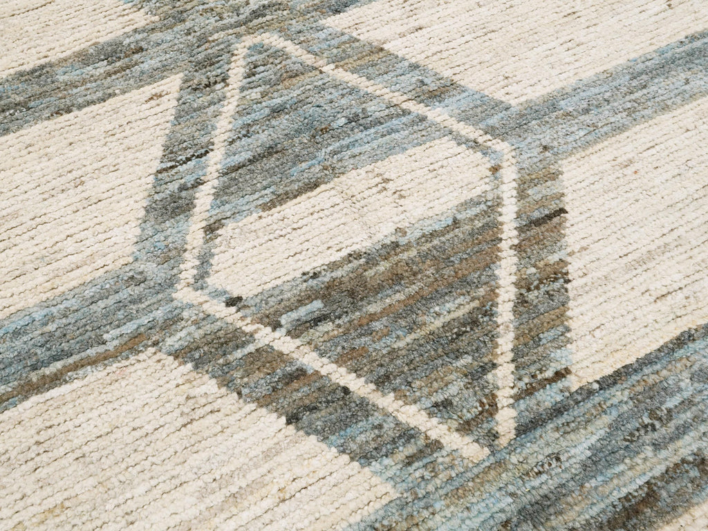 8x10 Ft Beige & Blue Moroccan Rug - Handmade Wool Area Rug