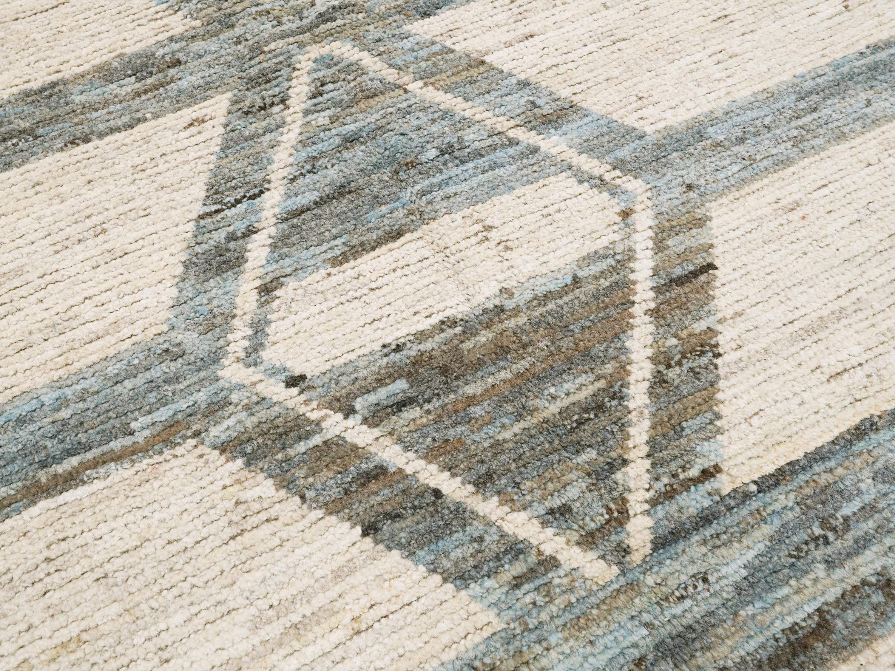 8x10 Ft Beige & Blue Moroccan Rug - Handmade Wool Area Rug