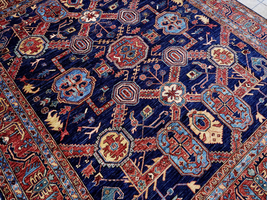 8x10 Ft Blue Heriz Rug - Traditional Hand Knotted Rug - Persian Design