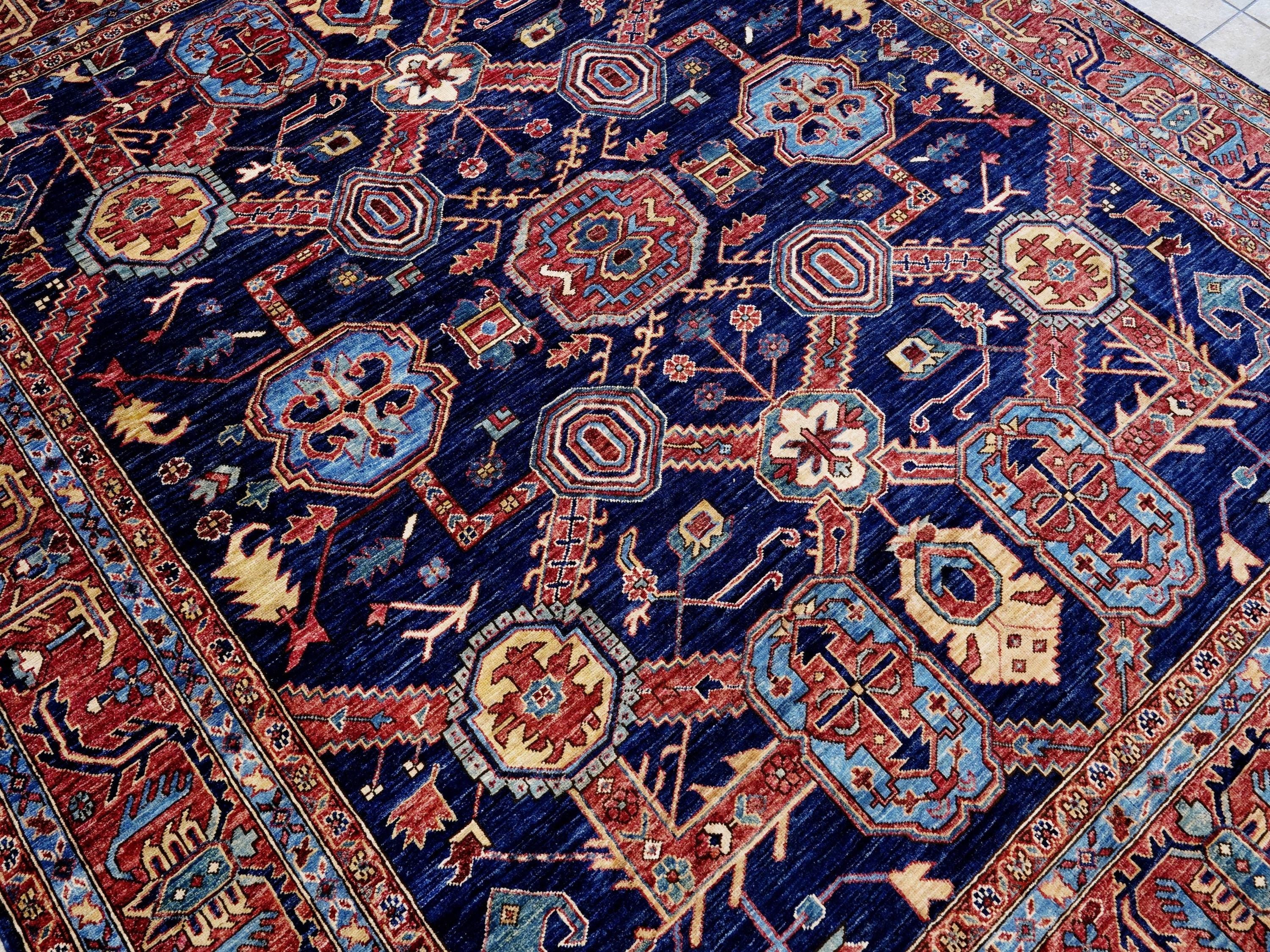 8x10 Ft Blue Heriz Rug - Traditional Hand Knotted Rug - Persian Design
