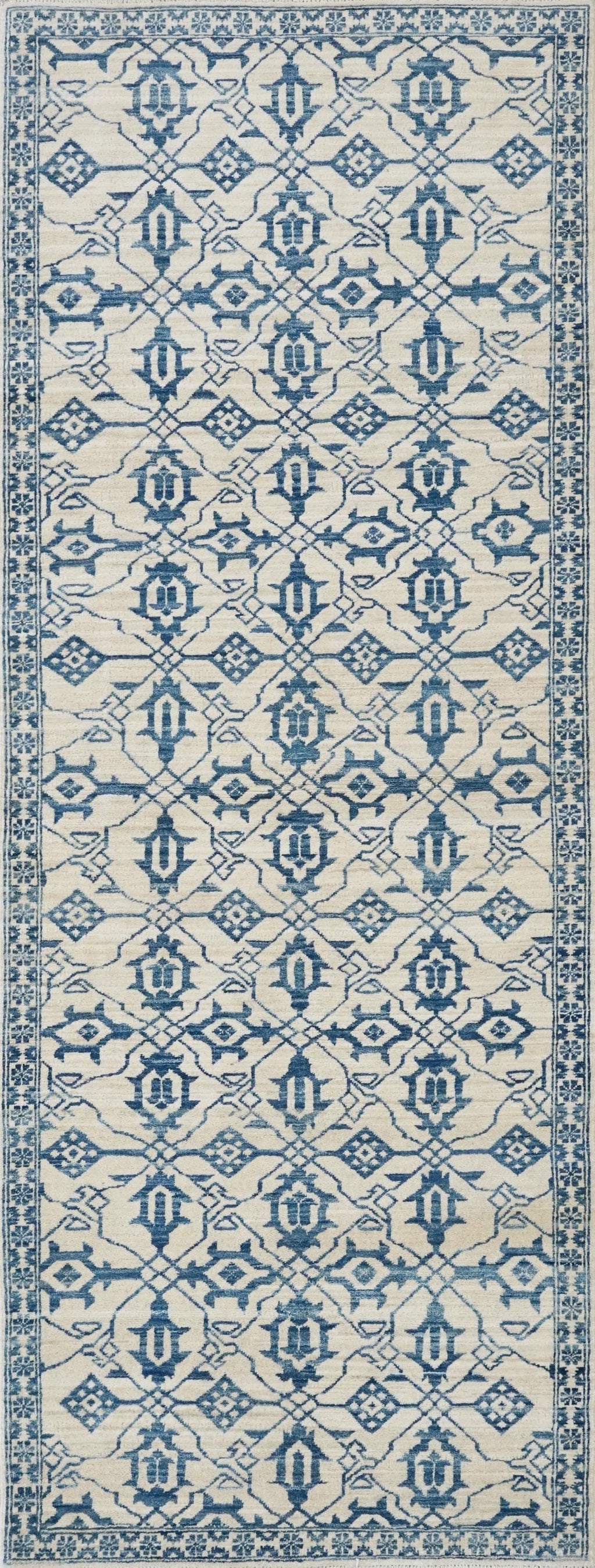 7 Ft Blue Heriz Rug Runner - Hand Knotted Wool Rug - Vintage Persian Style