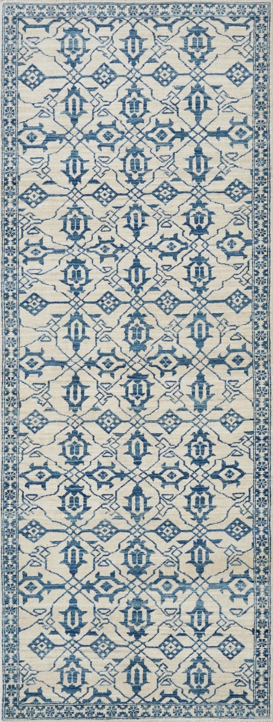7 Ft Blue Heriz Rug Runner - Hand Knotted Wool Rug - Vintage Persian Style