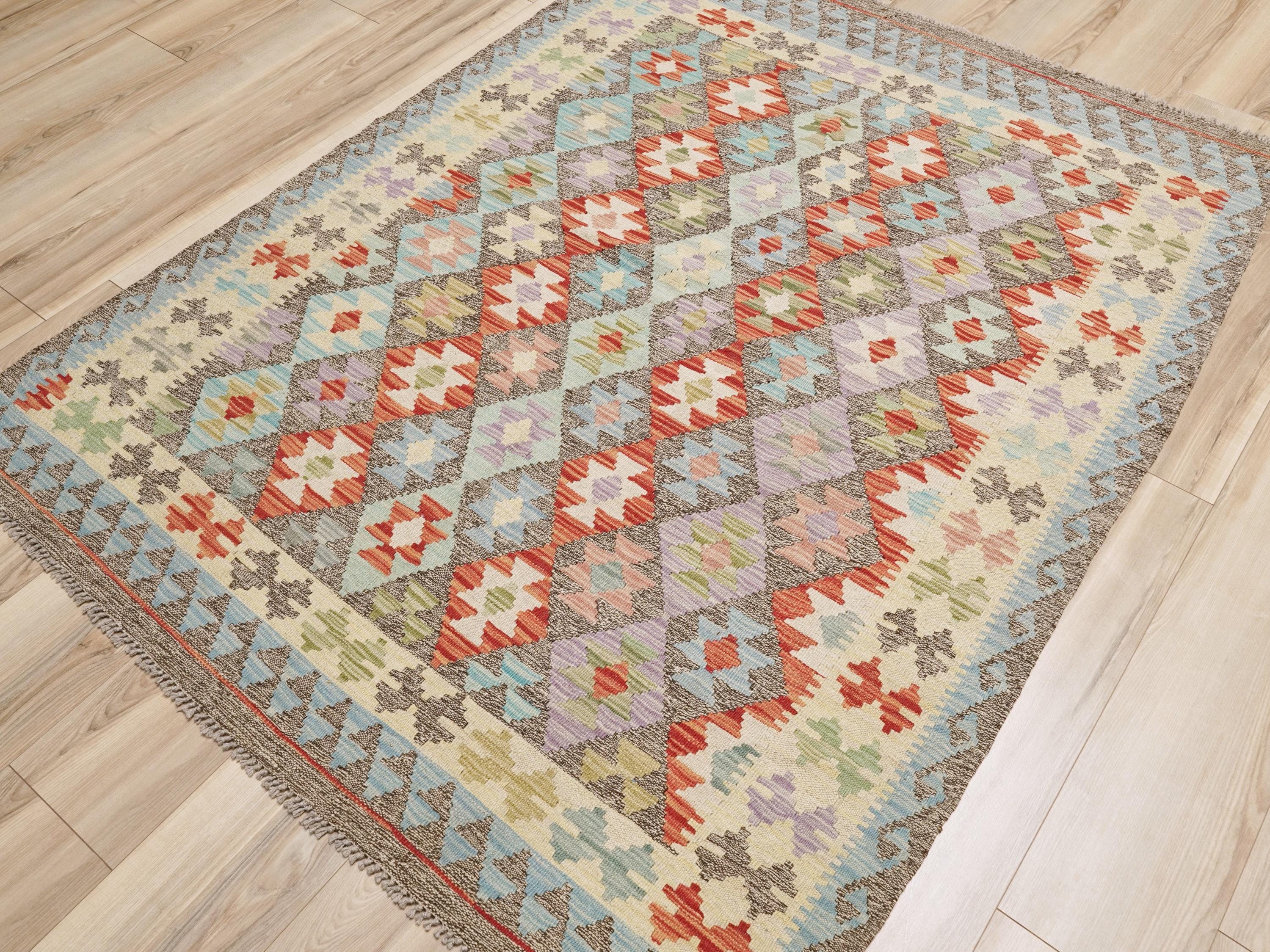 5x6 Ft Maimana Kilim Rug - Flat Weave Wool Rug