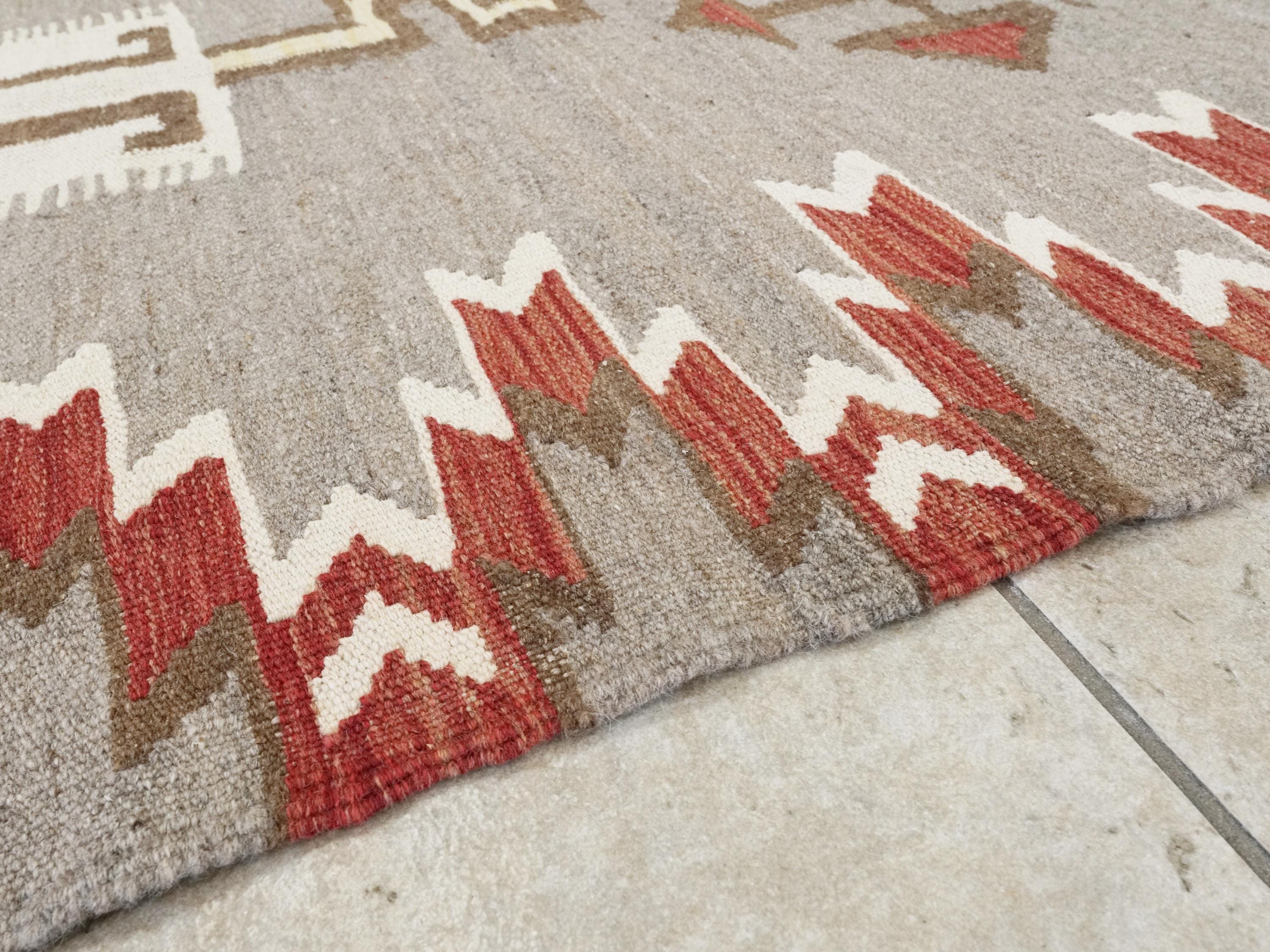 8x9 Ft Red Navajo Rug - Traditional Flat Weave - Tribal Design