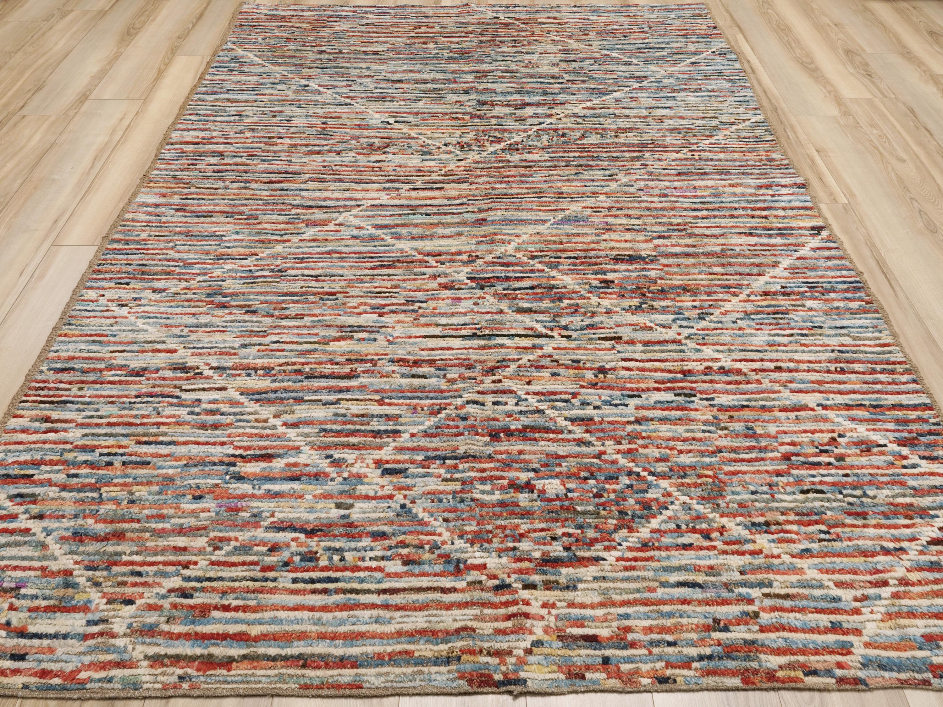 7x10 Ft Colorful Moroccan Rug - Hand Knotted Area Rug