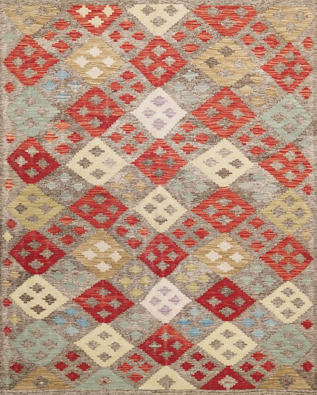 5x6 Ft Red Kilim Rug - Geometric Afghan Flat Weave