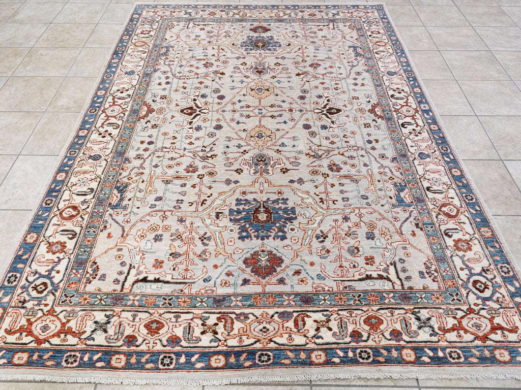 6x9 Ft Light Gray Serapi Rug - Oriental Area Rug - Persian Design