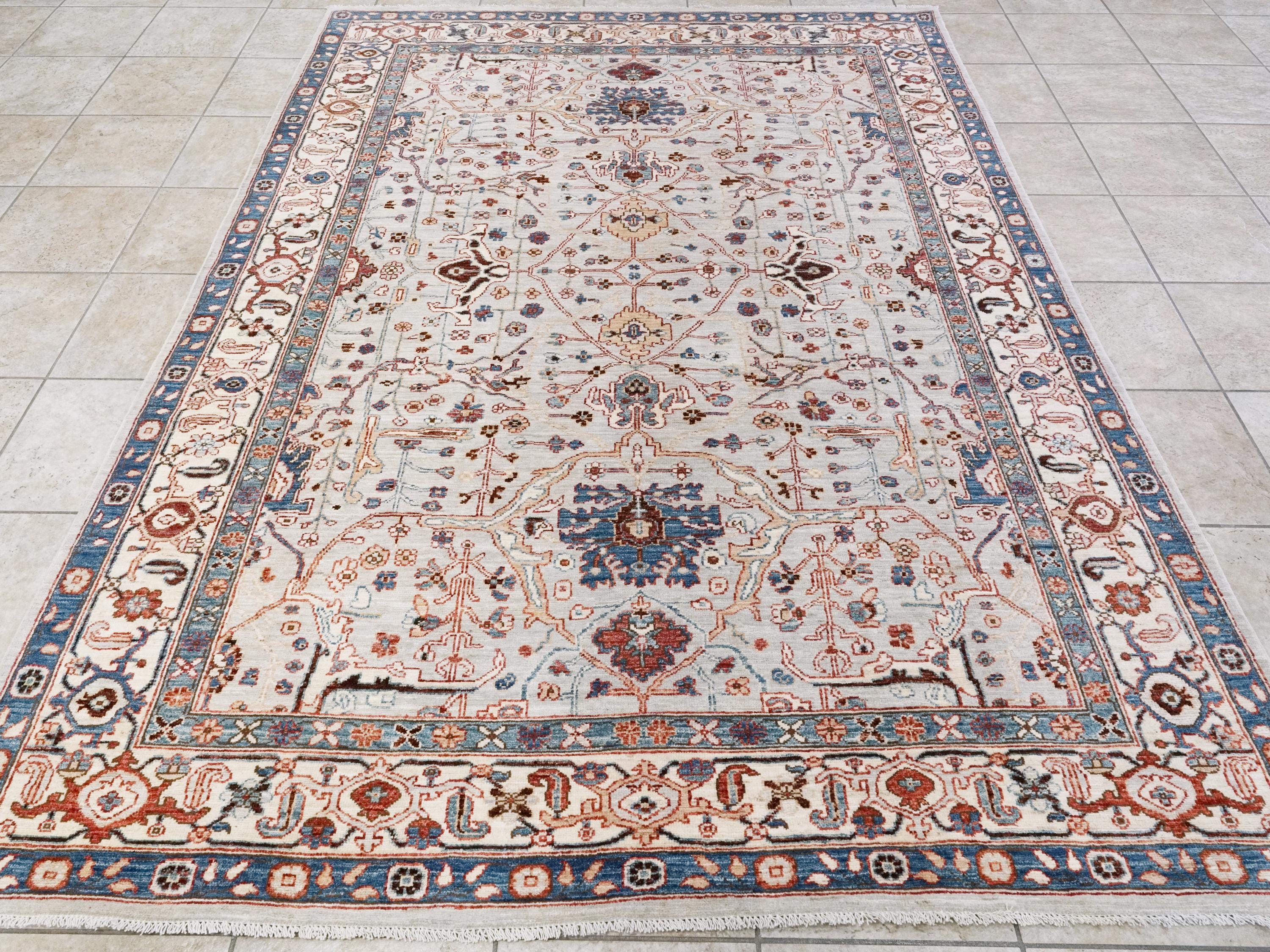 6x9 Ft Light Gray Serapi Rug - Oriental Area Rug - Persian Design