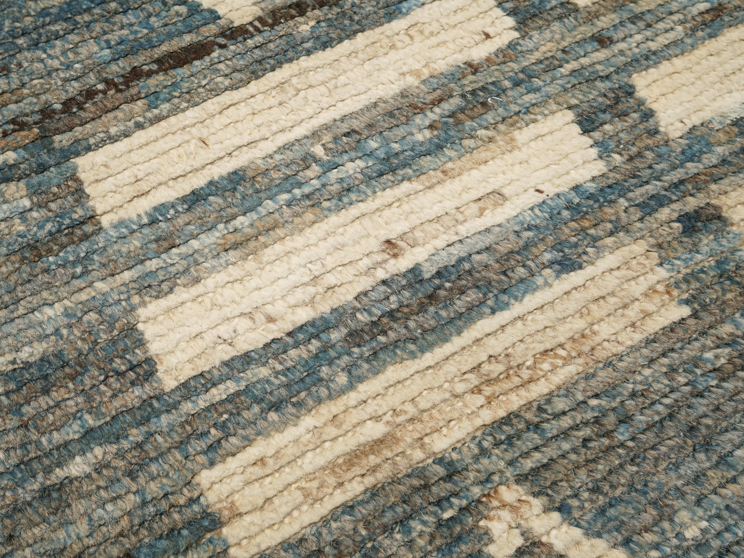 13 Ft Blue Moroccan Runner Rug - Hand Knotted Afghan Rug